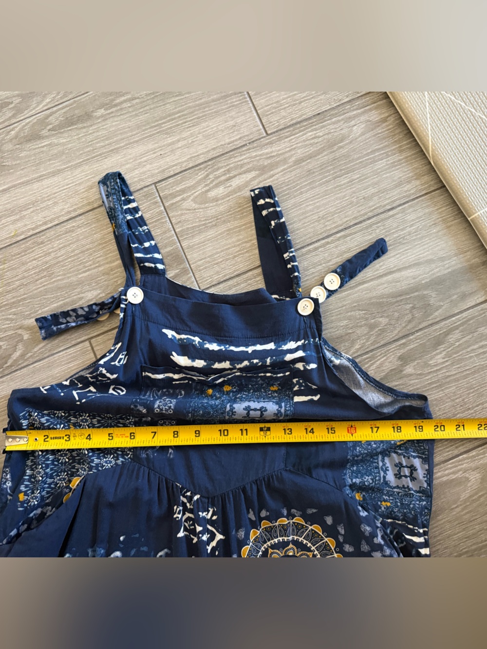 Small shop|Navy Boho Patchwork print Wide-Leg sleeveless Jumpsuit,overall style• - Picture 12 of 13